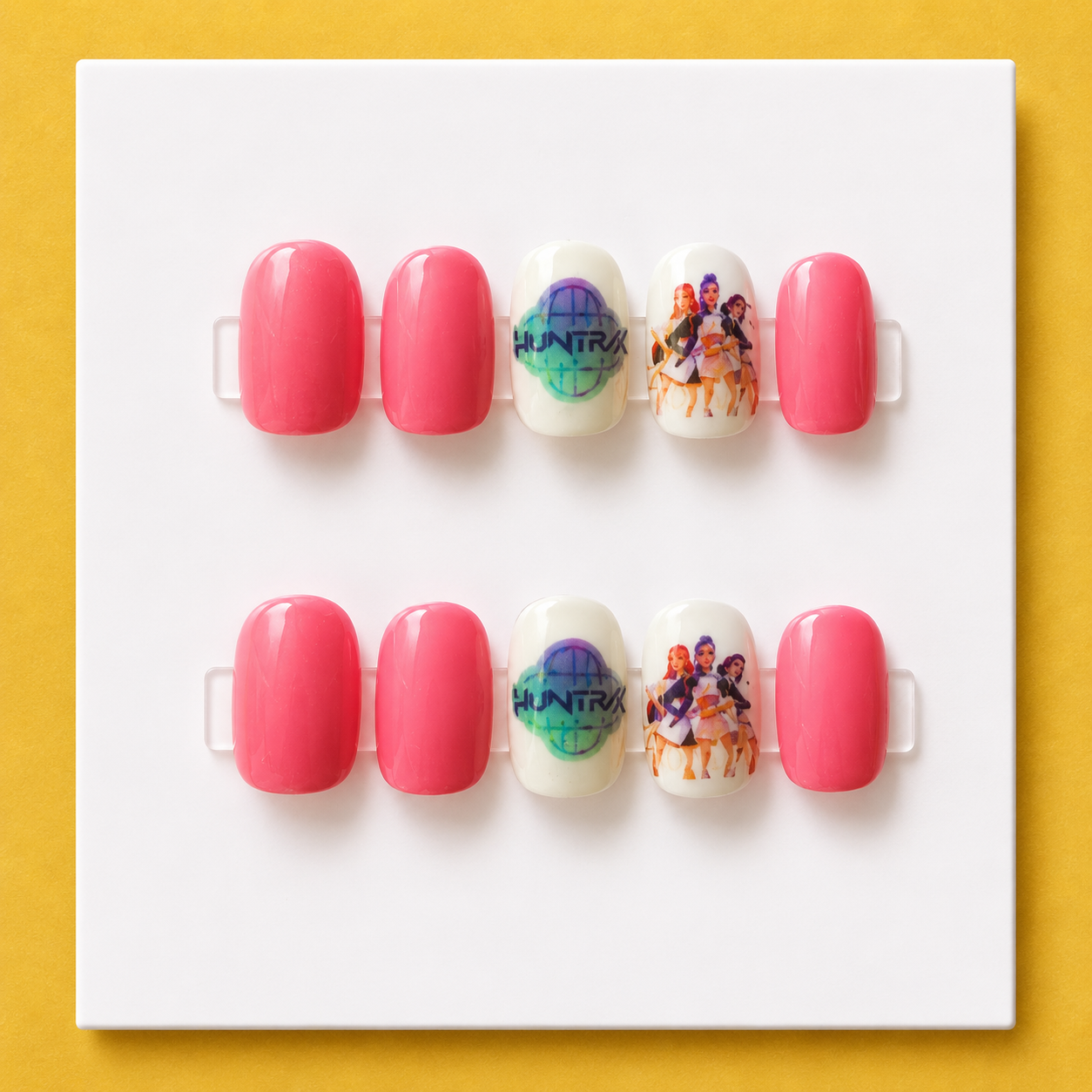 K-Pop Demon Hunters Huntrix Pink Short Square Kids Press-On Nails