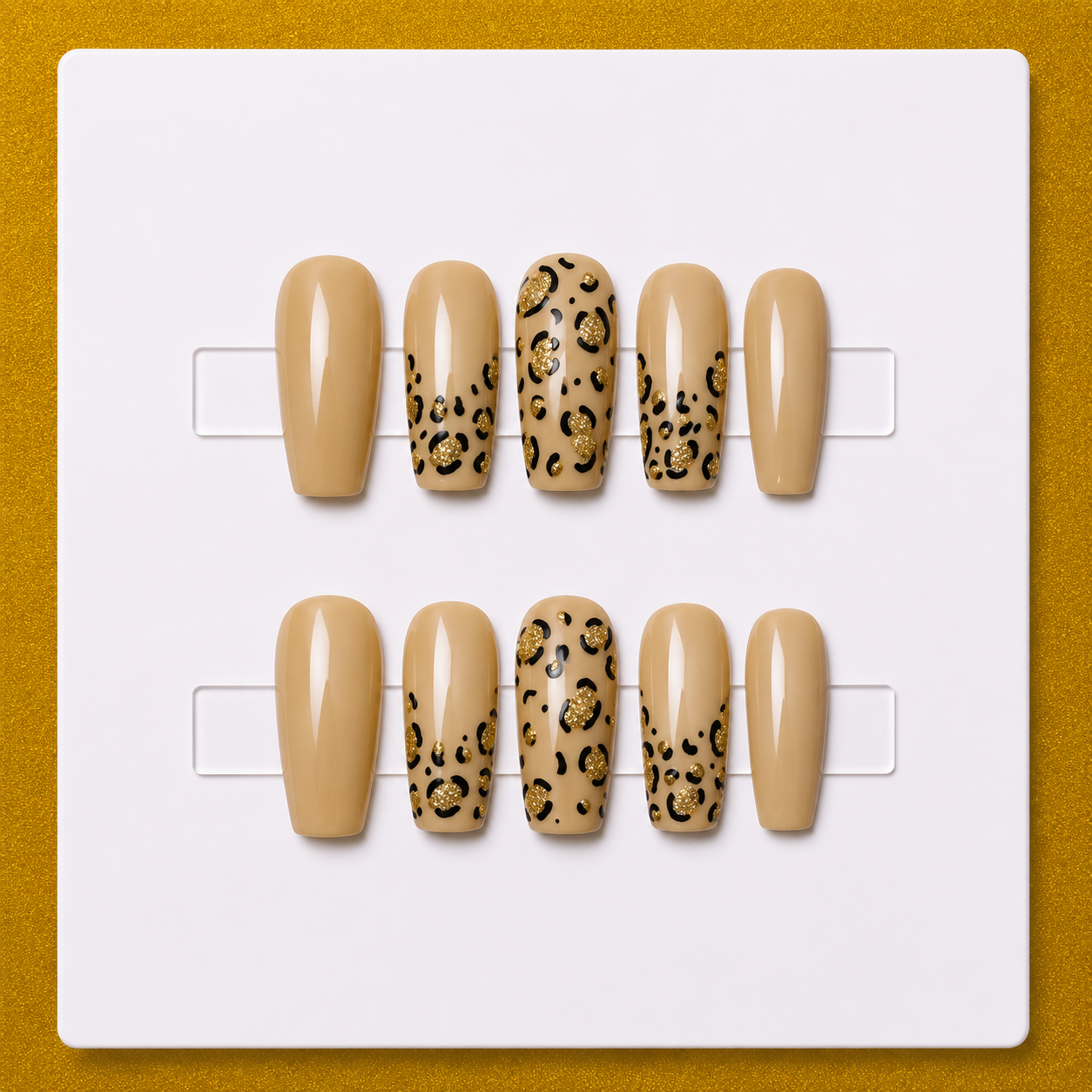Golden Leopard – Medium Coffin Signature Essentials Press-On Nails