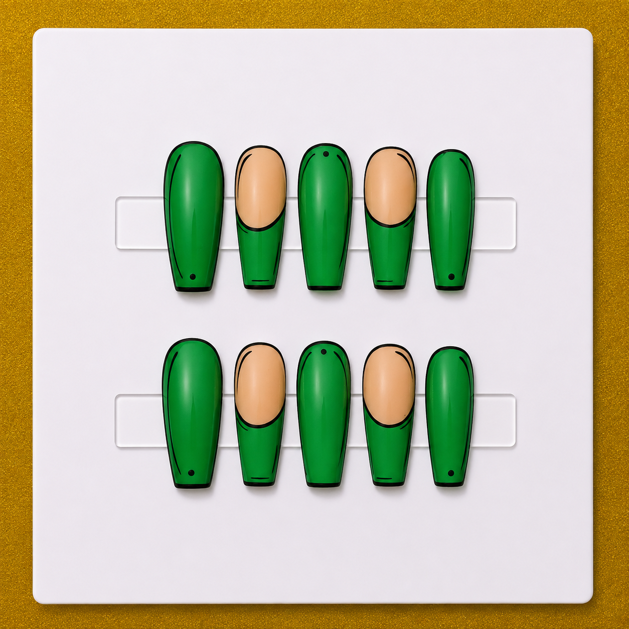 Pop Art Green – Large Coffin Signature Essentials Press-On Nails