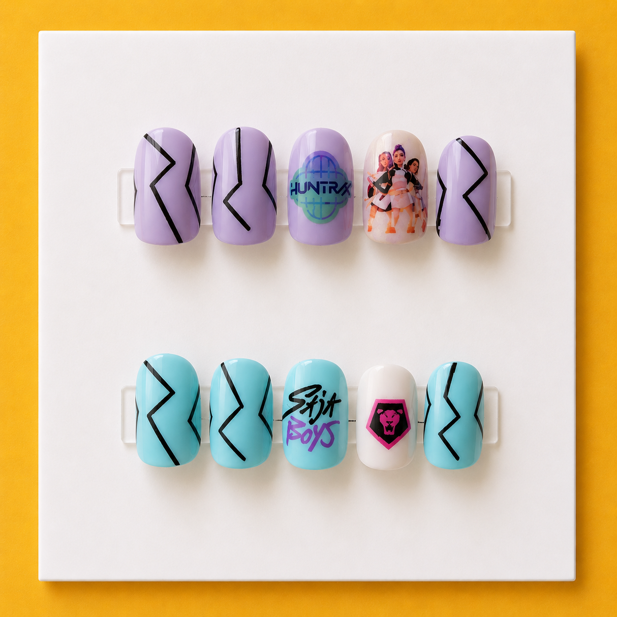 K-Pop Demon Hunters Huntrix & Saja Boys Short Square Kids Press-On Nails