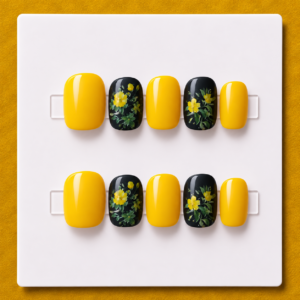 Golden Bloom Short Square Budget Press-On Nails