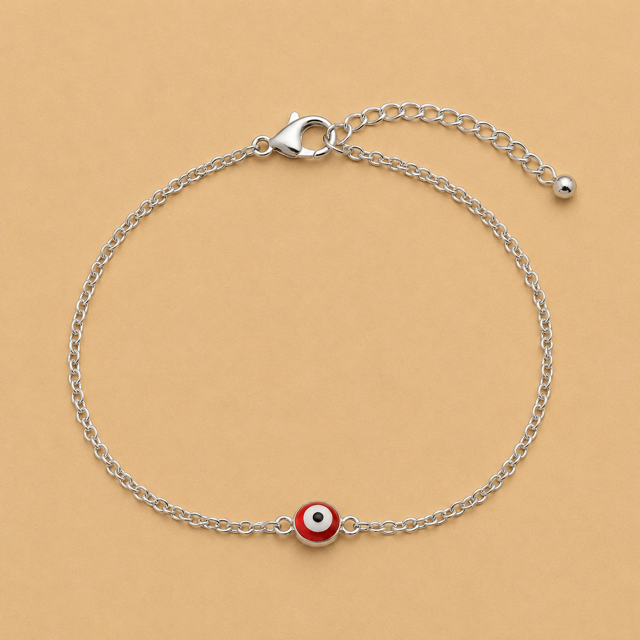 Red Evil Eye Silver-Tone Bracelet