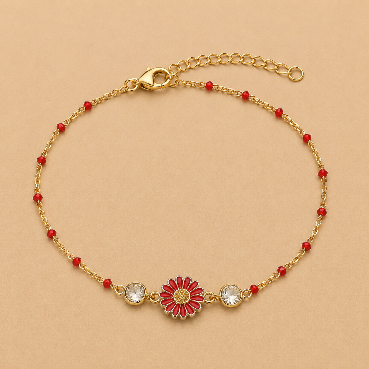 Red Daisy & Crystal Gold-Tone Bracelet