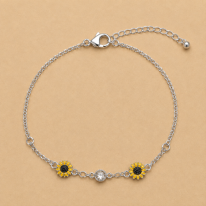 Sunflower & Clear Accent Silver-Tone Bracelet