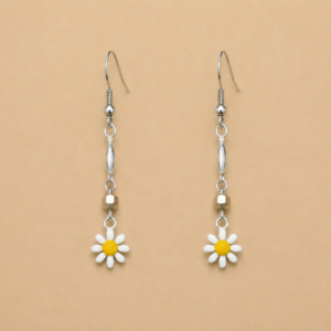 White Daisy Long Drop Earrings