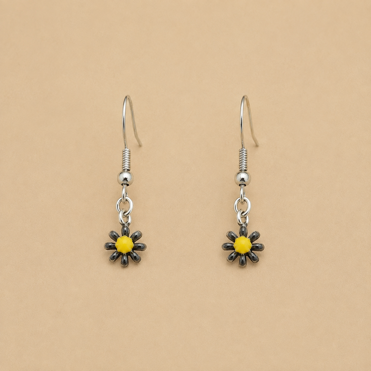 Yellow Centre Mini Flower Drop Earrings