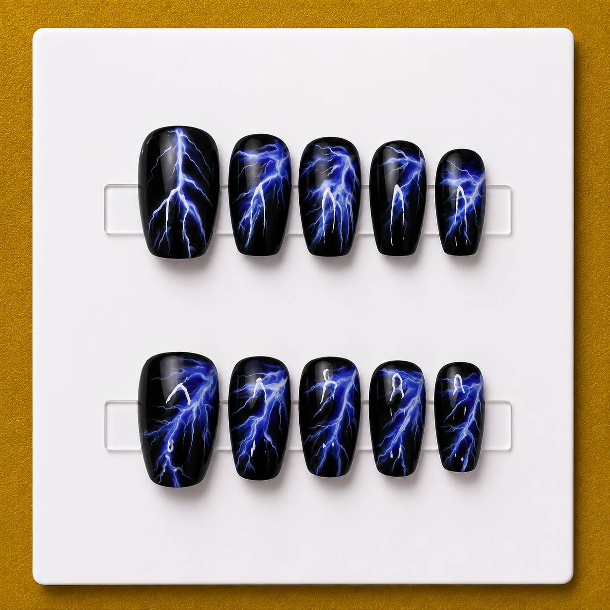 Electric Storm – Short Coffin Unique Press-On Nails